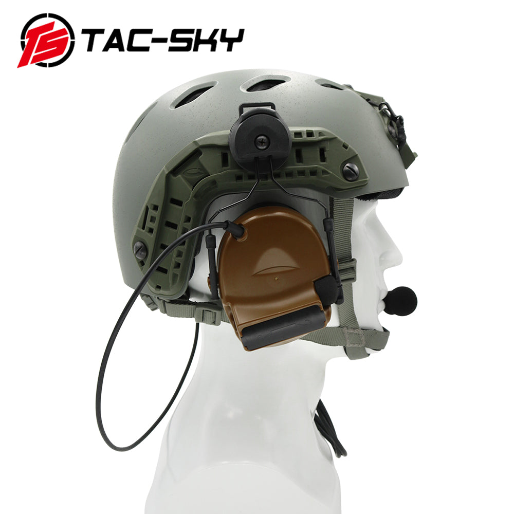 TS TAC-SKY C2 Electronic Tactical Headset With ARC Rail Helmet Mounting Noise reduction Silicone Earmuffs Pick up sound + Headband + PTT