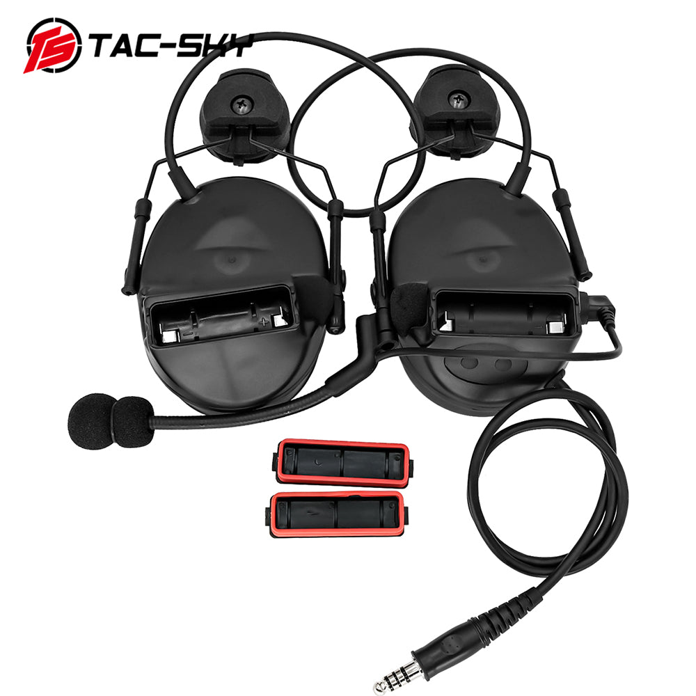 TS TAC-SKY C2 Tactical Headset Helmet Version With ARC Rail Adapter Noise reduction Silicone Earmuffs Airsoft Hunting + Headband + U94 PTT
