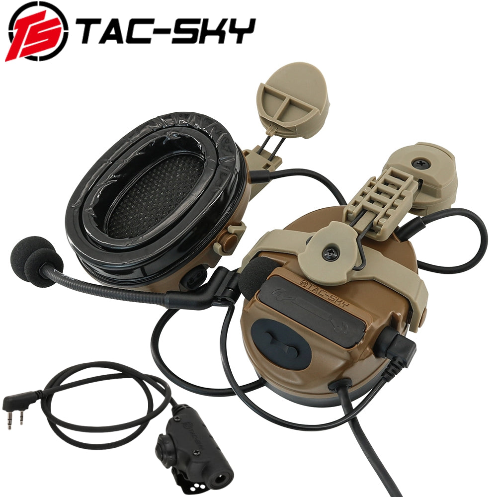 TS TAC-SKY ARC Rail Helmet Bracket Tactical Headset C3 Hearing Protection + V2 PTT