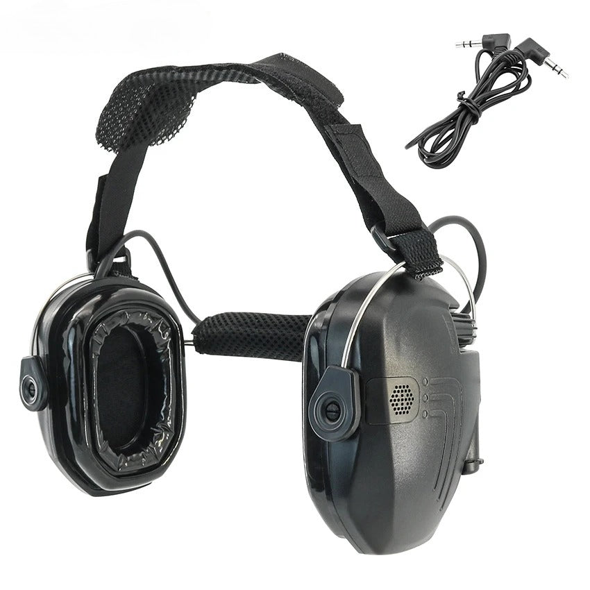 New Tactical Rear-Mount Headband Electronic Noise-Canceling Earmuffs with Gel Ear Pads