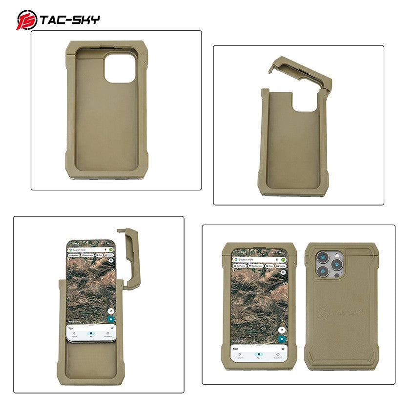 TAC-SKY Tactical MOLLE Rotatable Phone Mount Kit with Rugged Case for iPhone 14 15 Pro Max, Vest Navigation Holder