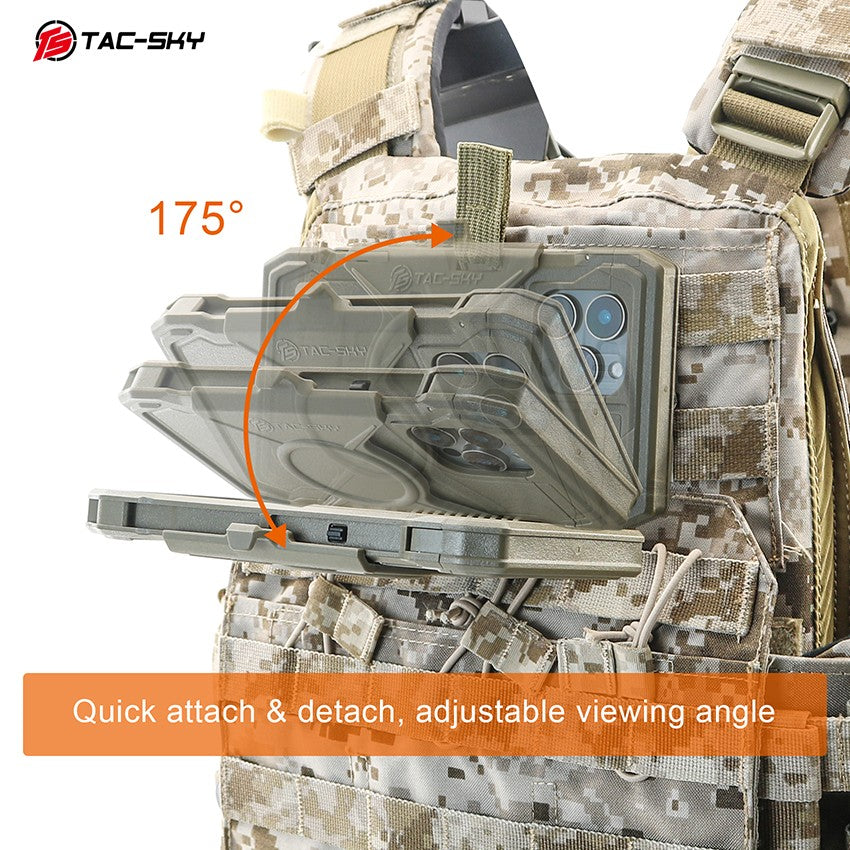 TAC-SKY Tactical MOLLE Rotatable Phone Mount Kit with Rugged Case for iPhone 14 15 Pro Max, Vest Navigation Holder