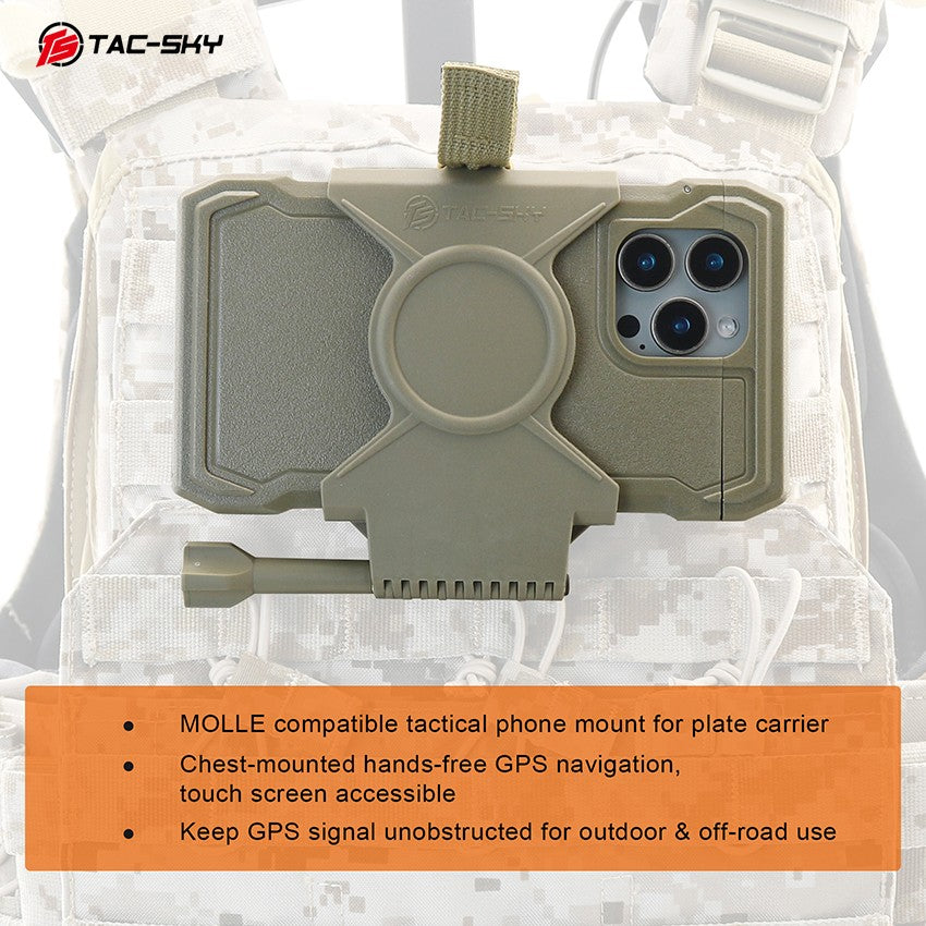TAC-SKY Tactical MOLLE Rotatable Phone Mount Kit with Rugged Case for iPhone 14 15 Pro Max, Vest Navigation Holder