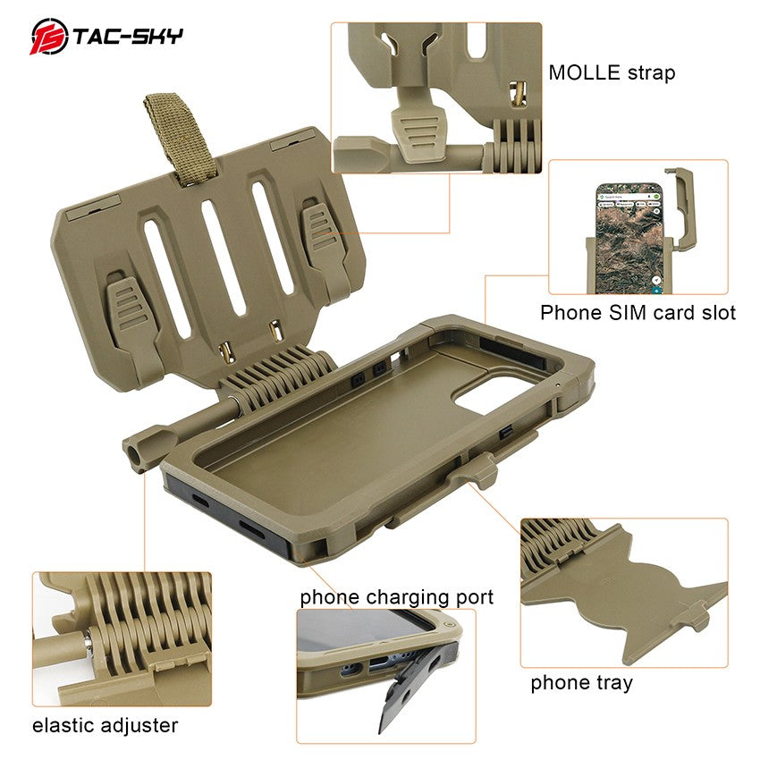 TAC-SKY Tactical MOLLE Rotatable Phone Mount Kit with Rugged Case for iPhone 14 15 Pro Max, Vest Navigation Holder