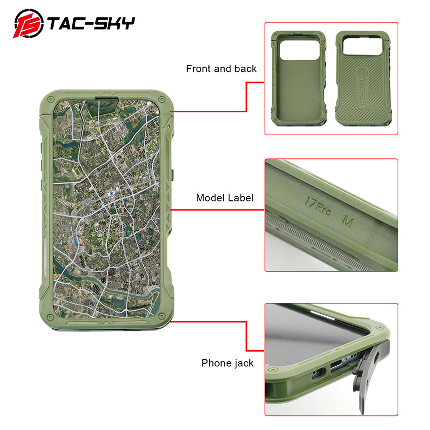 TAC-SKY Tactical Phone Case with Foldable Phone Stand for MOLLE Outdoor Hunting Vests, Compatible with iPhone 17Pro