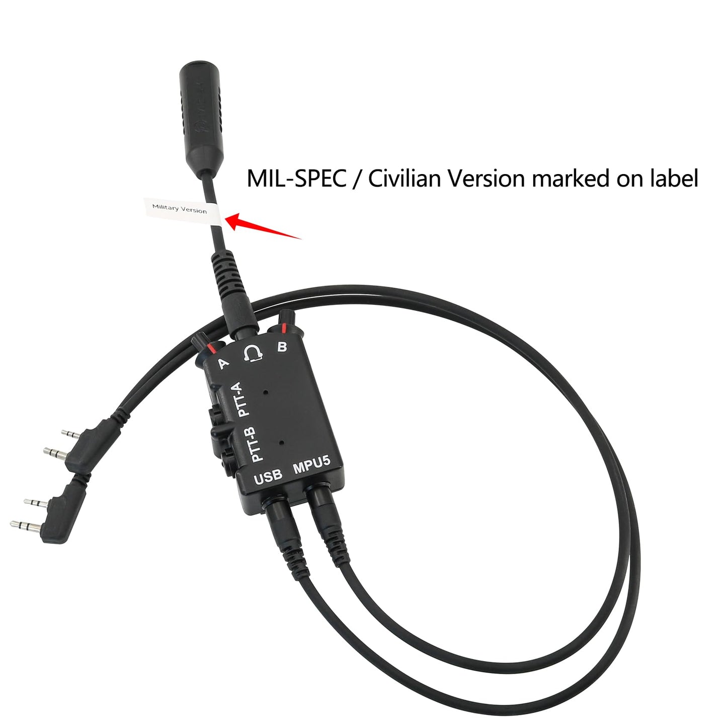 TAC-SKY Tactical Headset MPU5 Dual PTT Adapter Compatible with Kenwood Walkie-Talkie