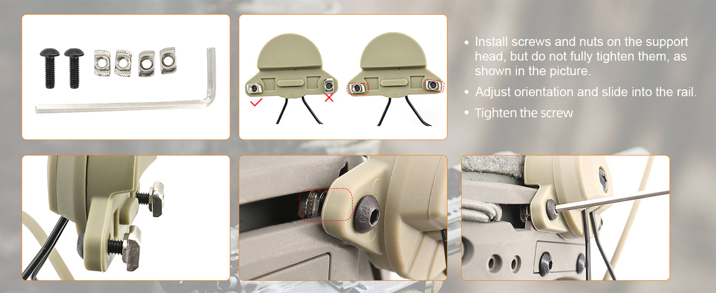 TAC-SKY Tactical Helmet Headset Mount Designed for AMP Communication Headsets, for Wendy 2.0 Helmet Rail