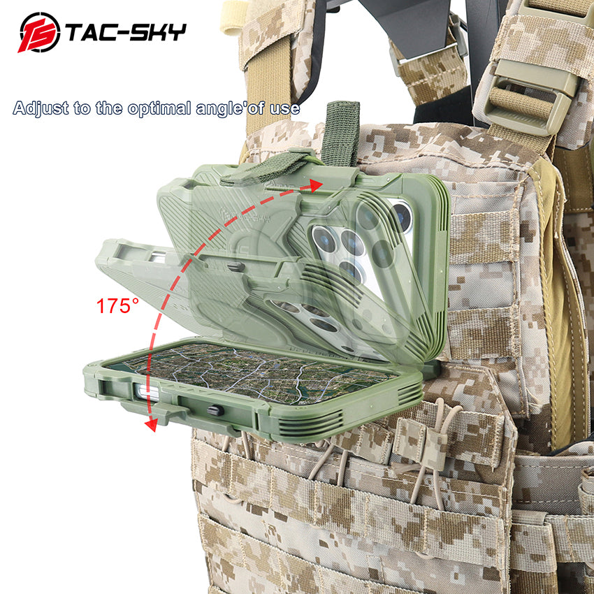 TAC-SKY Tactical Phone Case with Foldable Phone Stand for MOLLE Outdoor Hunting Vests, Compatible with iPhone 17Pro