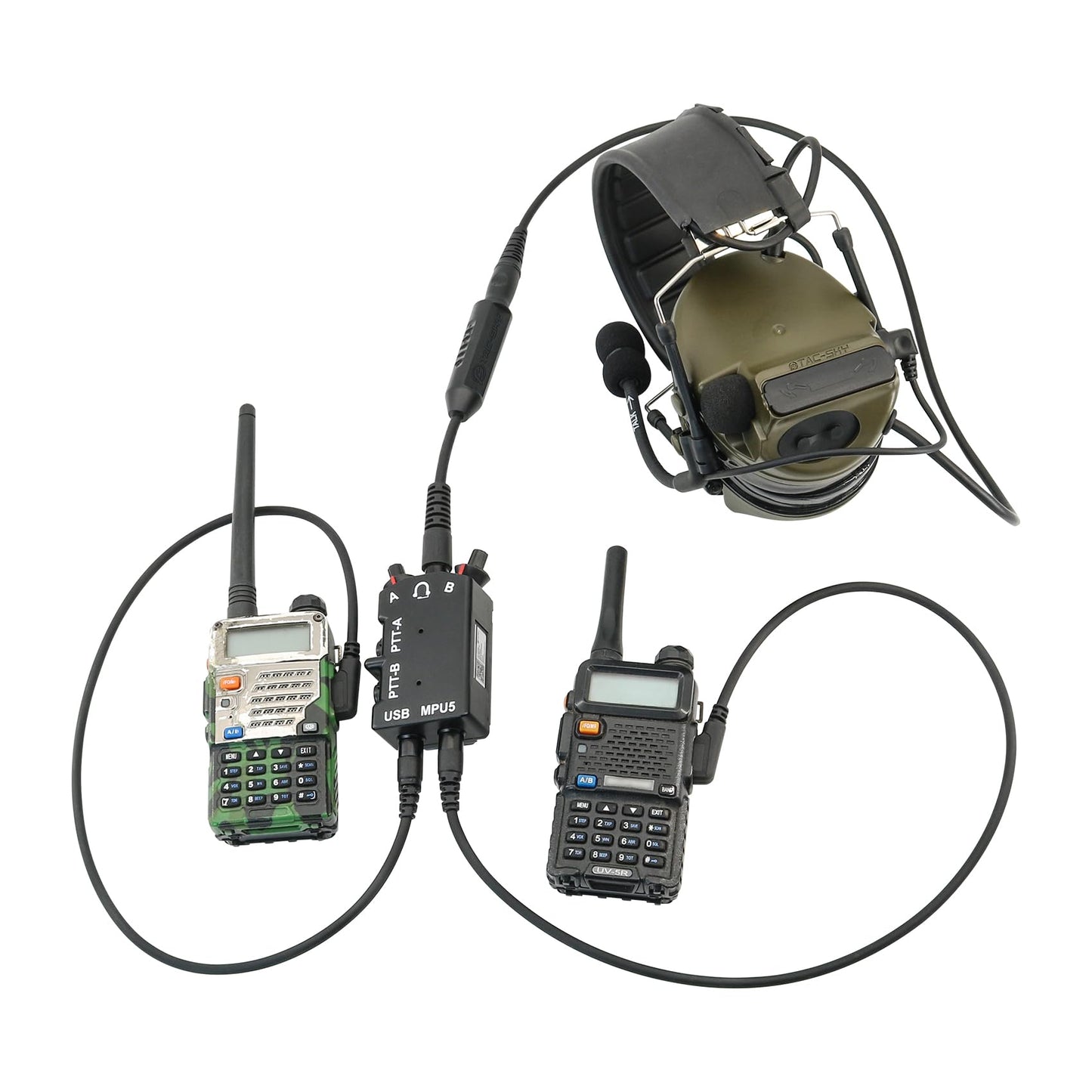 TAC-SKY Tactical Headset MPU5 Dual PTT Adapter Compatible with Kenwood Walkie-Talkie