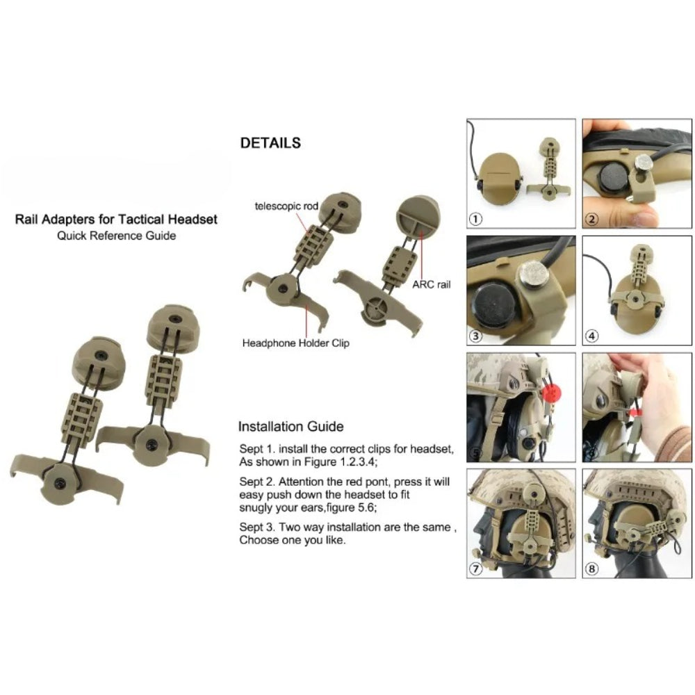 Tactical SORDI Headphones with Active Noise Cancellation for Use with ARC Rail Helmets