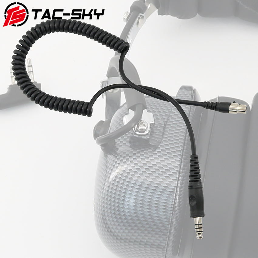 TS TAC-SKY Coil Cord Cable 5 Pin PLug to 7.0mm Jack Compatible with Pilot's Headset