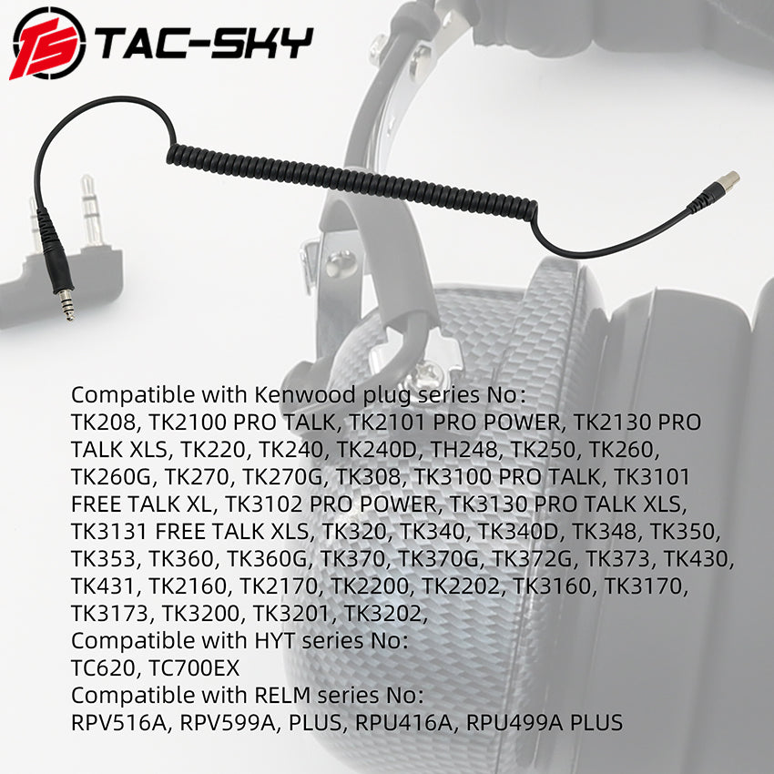 TS TAC-SKY Coil Cord Cable 5 Pin PLug to 7.0mm Jack Compatible with Pilot's Headset