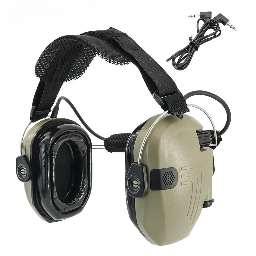 New Tactical Rear-Mount Headband Electronic Noise-Canceling Earmuffs with Gel Ear Pads