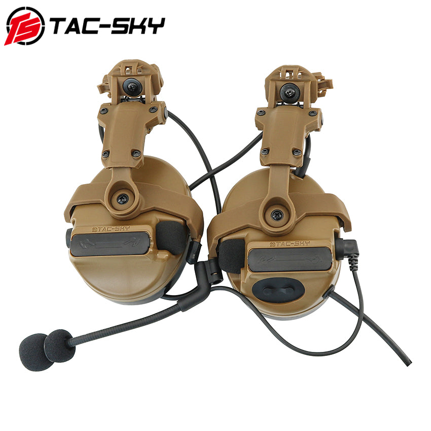 TS TAC-SKY ARC Rail Helmet Bracket 2.0 Hearing Protection Active Noise Cancellation Silicone Earmuffs TSC3 Tactical Headset + U94 PTT