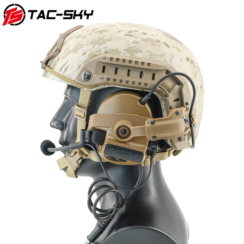 TS TAC-SKY ARC Rail Helmet Bracket 2.0 Hearing Protection Active Noise Cancellation Silicone Earmuffs TSC3 Tactical Headset + U94 PTT