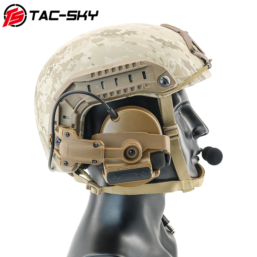TS TAC-SKY ARC Rail Helmet Bracket 2.0 Hearing Protection Active Noise Cancellation Silicone Earmuffs TSC3 Tactical Headset + U94 PTT