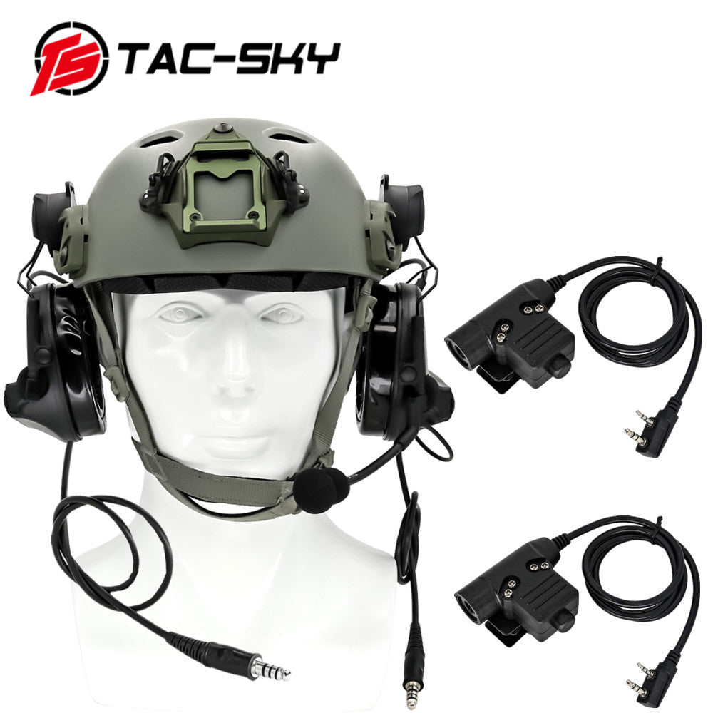TS TAC-SKY ARC Rail Helmet Mounting Dual Communication Headband Hearing Protection Silicone Earmuffs Electronic Tactical Noise Canceling Headset TSC3  + PTT