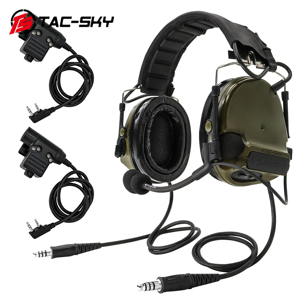 TS TAC-SKY Dual Communication Headband Hearing Protection Silicone Earmuffs Electronic Tactical Noise Canceling Headset TSC3  + PTT