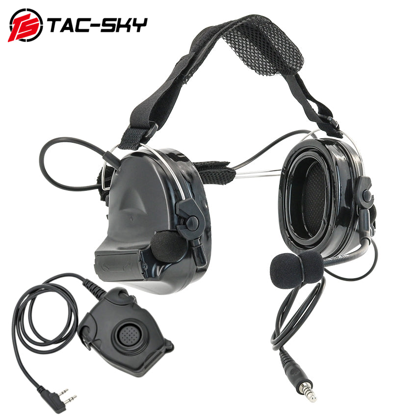 TS TAC-SKY Rear Headband Electronic Hearing Protection Active Noise Cancellation Tactical Headset TSC2 Silicone Earmuffs + U94 PTT