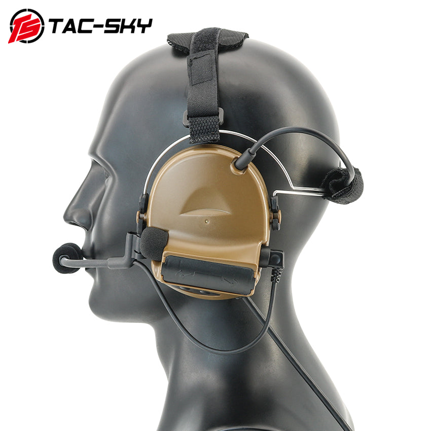 TS TAC-SKY Rear Headband Electronic Hearing Protection Active Noise Cancellation Tactical Headset TSC2 Silicone Earmuffs + U94 PTT