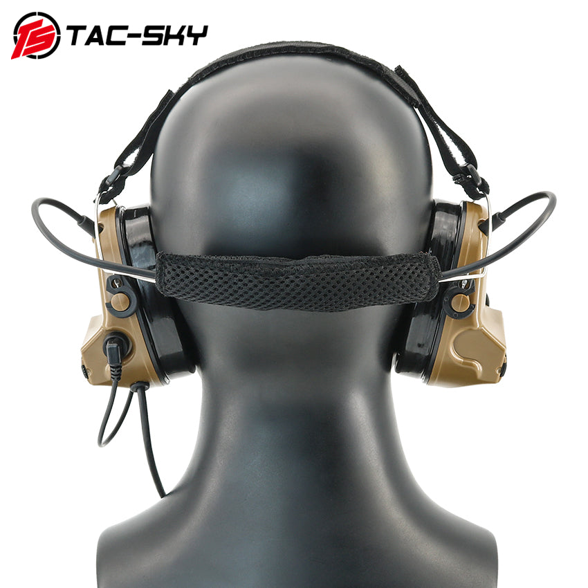 TS TAC-SKY Rear Headband Electronic Hearing Protection Active Noise Cancellation Tactical Headset TSC2 Silicone Earmuffs + U94 PTT