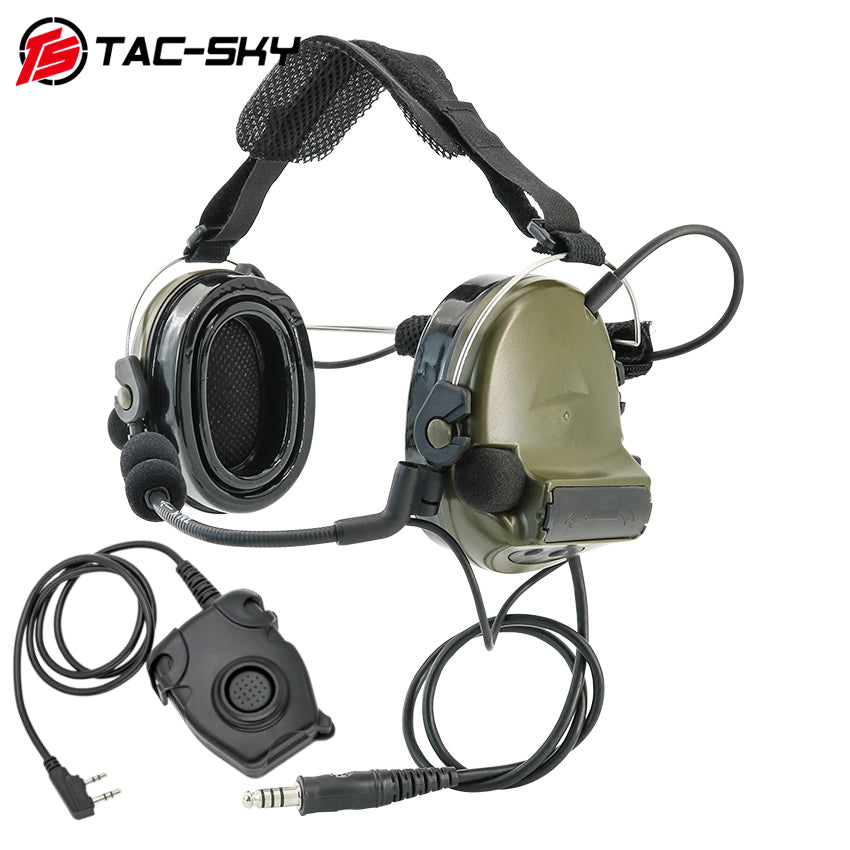 TS TAC-SKY Rear Headband Electronic Hearing Protection Active Noise Cancellation Tactical Headset TSC2 Silicone Earmuffs + U94 PTT