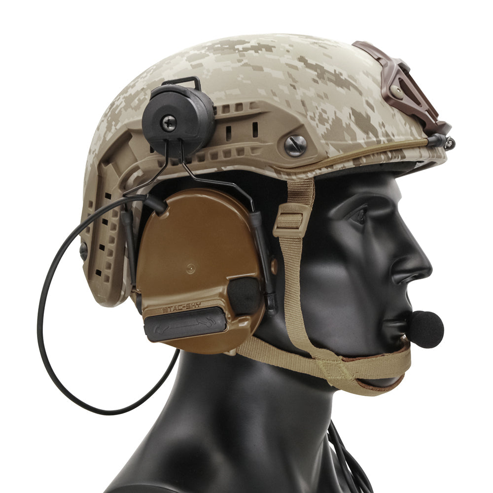 headphones that mt to fast helmet TAC-SKY C3 Tactical Headset Helmet Fast Rail Version with kenwoodPTT Silicone Earmuffs Noise Reduction Black(military)