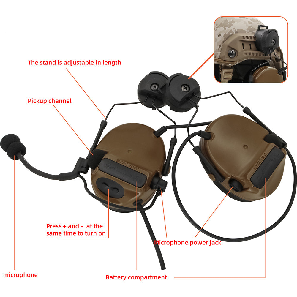 headphones that mt to fast helmet TAC-SKY C3 Tactical Headset Helmet Fast Rail Version with kenwoodPTT Silicone Earmuffs Noise Reduction Black(military)