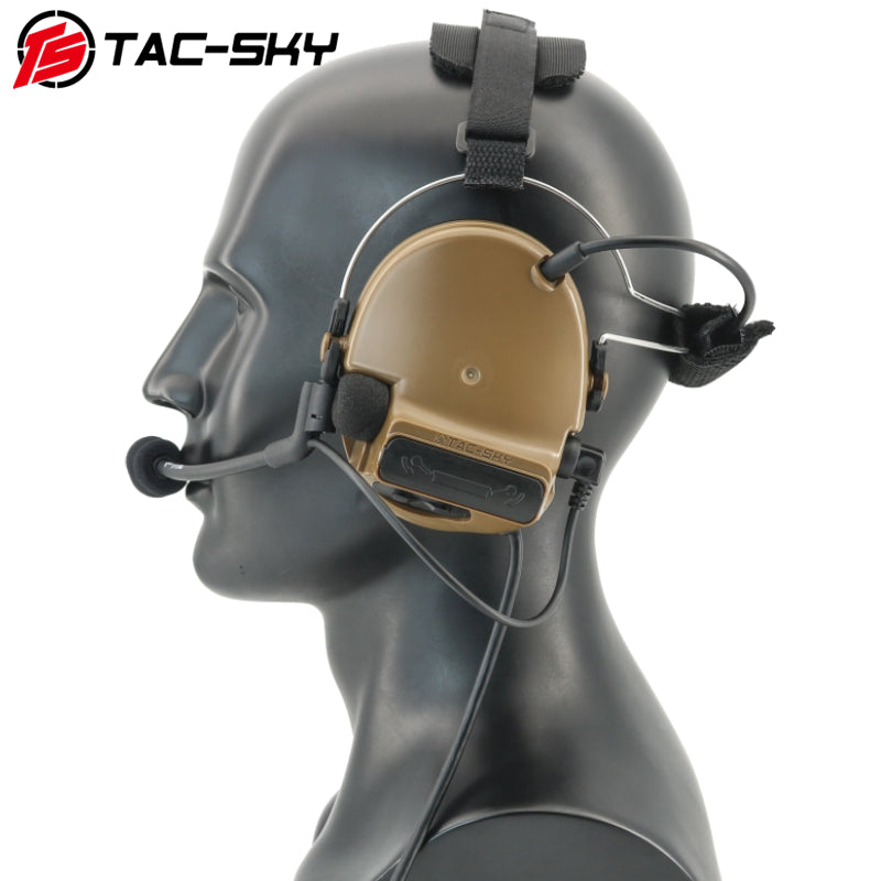 TS TAC-SKY Rear Headband Electronic Tactical Headset C3 for Airsoft Sports + V2 PTT