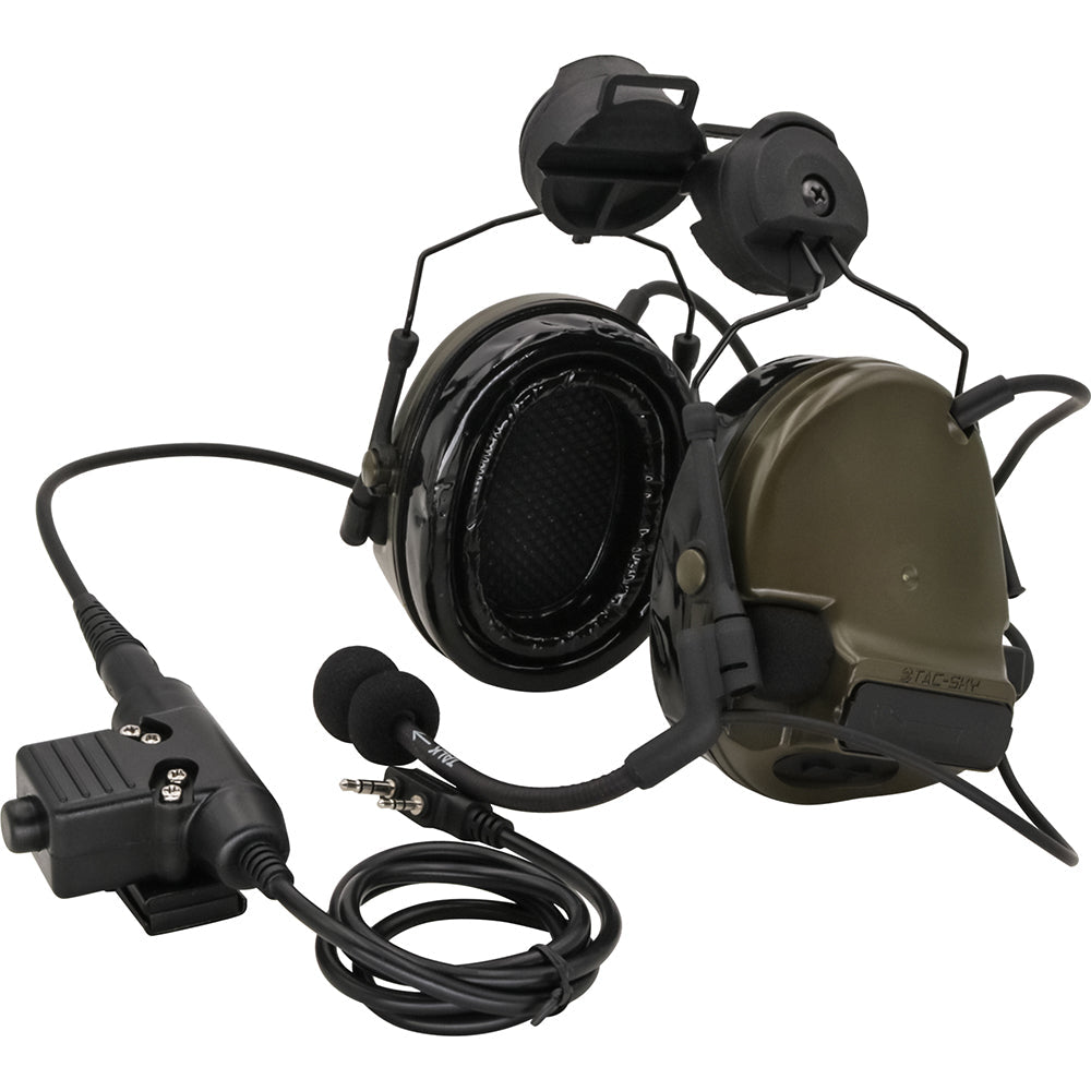 headphones that mt to fast helmet TAC-SKY C3 Tactical Headset Helmet Fast Rail Version with kenwoodPTT Silicone Earmuffs Noise Reduction Army Green(military)