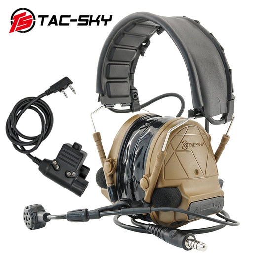 TS TAC-SKY Tactical Headset Electronic C5 Pro Hearing Protection Active Noise Cancellation for Airsoft + U94 PTT