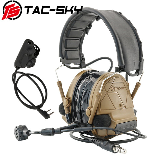 TS TAC-SKY Tactical Headset Electronic C5 Pro Hearing Protection Active Noise Cancellation for Airsoft + U94 PTT
