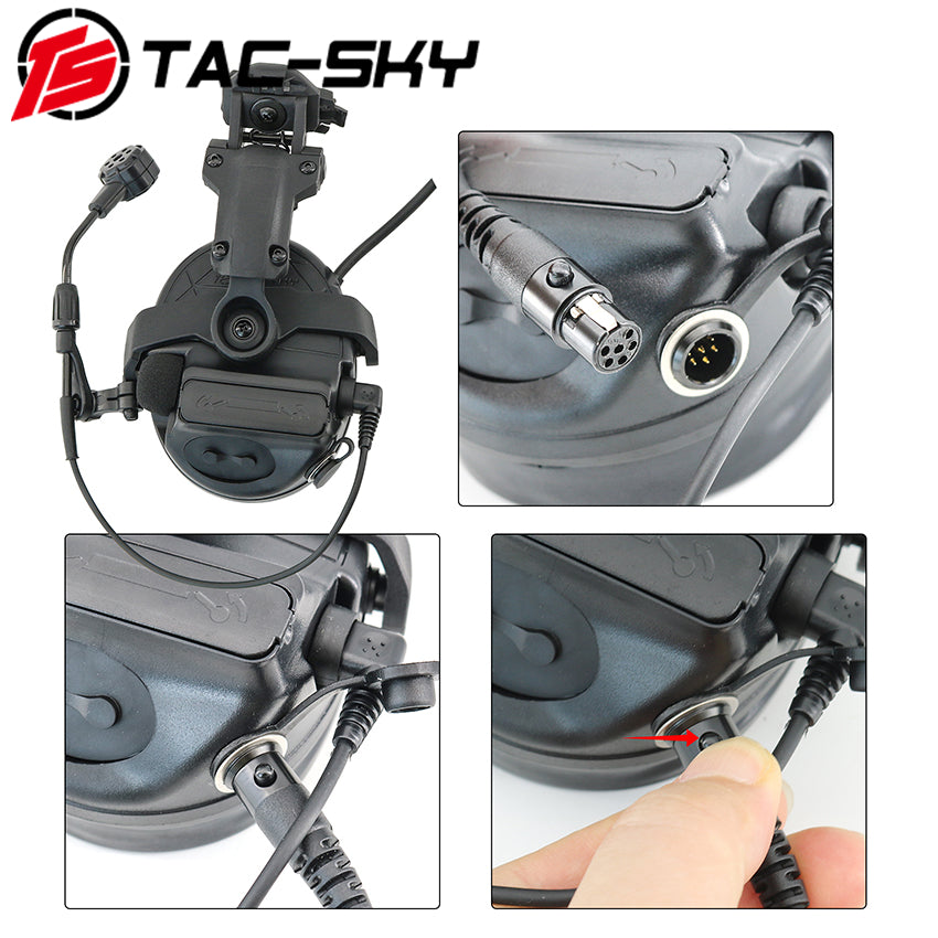 TS TAC-SKY Hearing Protection Tactical Headset 2.0 C5 pro 2.0 ARC Rail Helmet Bracket Version + PTT