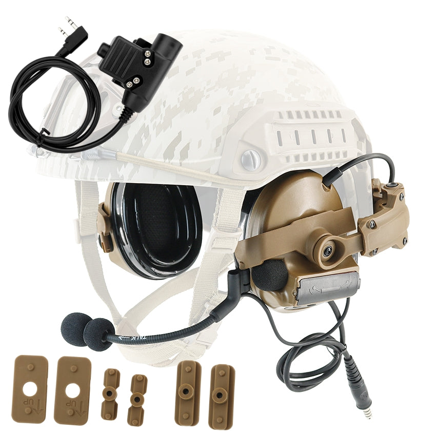 TS TAC-SKY 2.0 ARC Rail Helmet Mounting C2 Tactical Headset Hearing Protection Silicone Earmuffs + U94 PTT