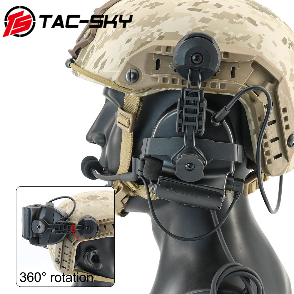 TS TAC-SKY ARC Rail Helmet Mounting Hearing Protection Active Noise Cancellation Tactical Headset TSC2 Silicone Earmuffs+ U94 PTT