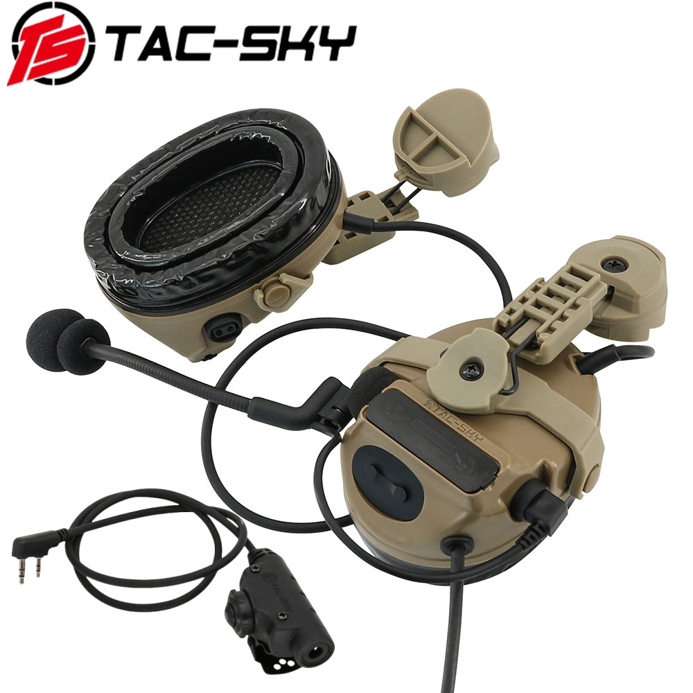 TS TAC-SKY ARC Rail Helmet Bracket Tactical Headset C3 Hearing Protection + V2 PTT