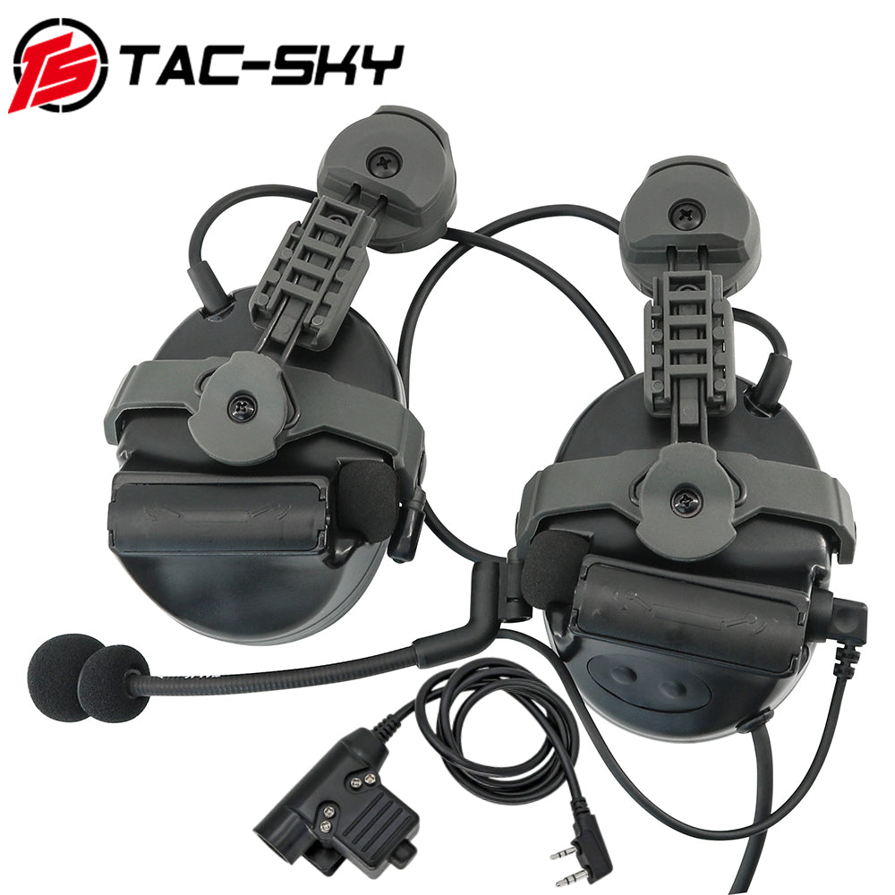 TS TAC-SKY ARC Rail Helmet Mounting Hearing Protection Active Noise Cancellation Tactical Headset TSC2 Silicone Earmuffs+ U94 PTT