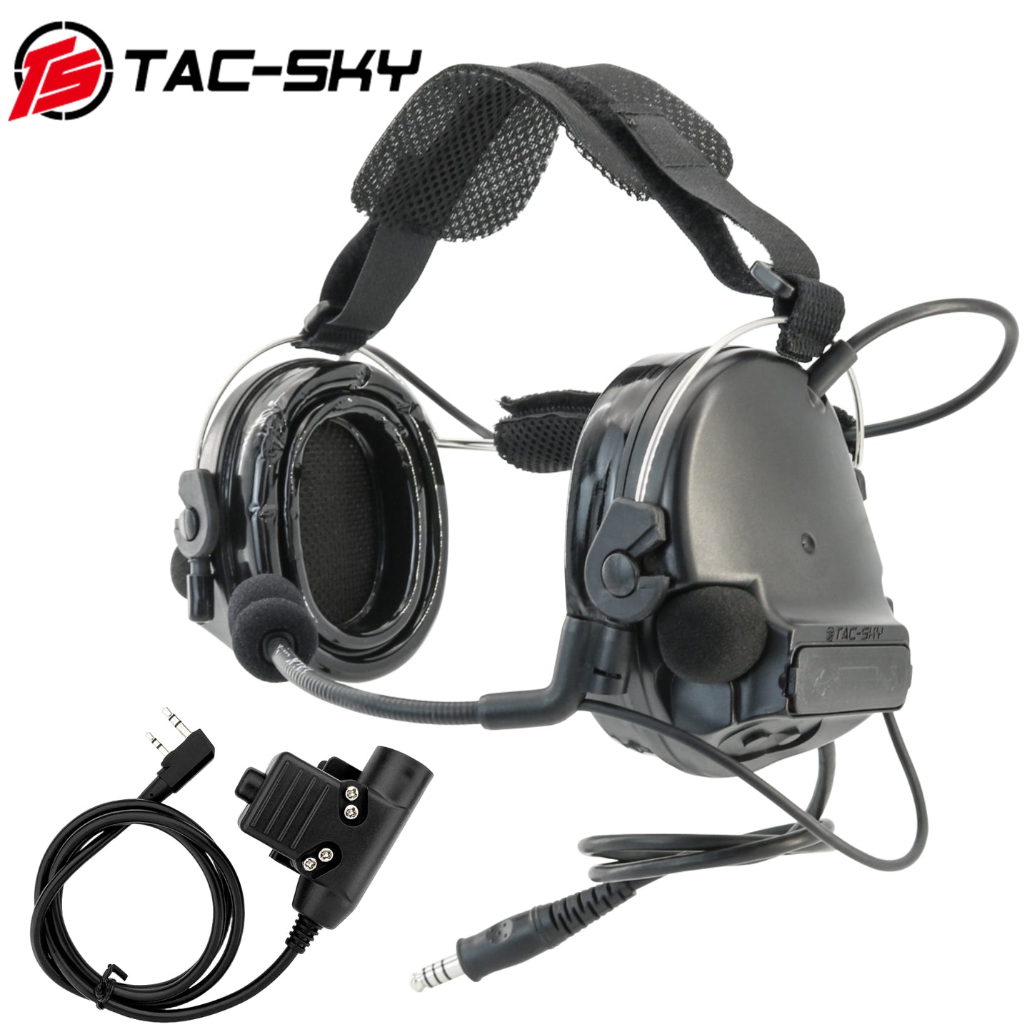 TS TAC-SKY Rear Headband Electronic Hearing Protection Silicone Earmuffs Tactical Headset C3 + U94 PTT