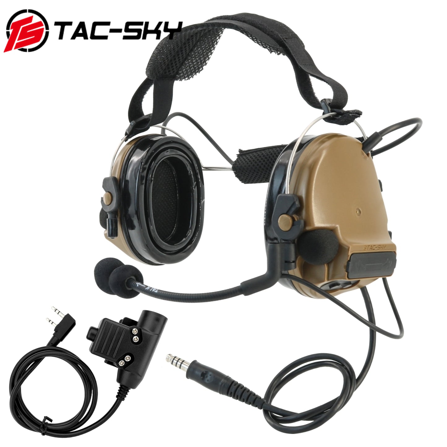 TS TAC-SKY Rear Headband Electronic Hearing Protection Silicone Earmuffs Tactical Headset C3 + U94 PTT