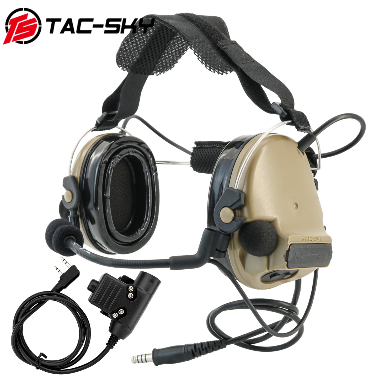TS TAC-SKY Rear Headband Electronic Hearing Protection Silicone Earmuffs Tactical Headset C3 + U94 PTT