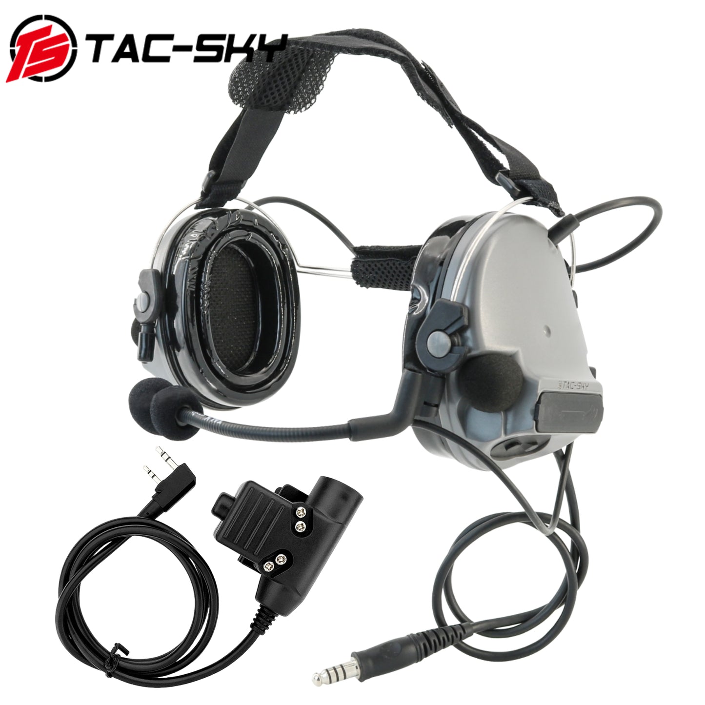 TS TAC-SKY Rear Headband Electronic Hearing Protection Silicone Earmuffs Tactical Headset C3 + U94 PTT