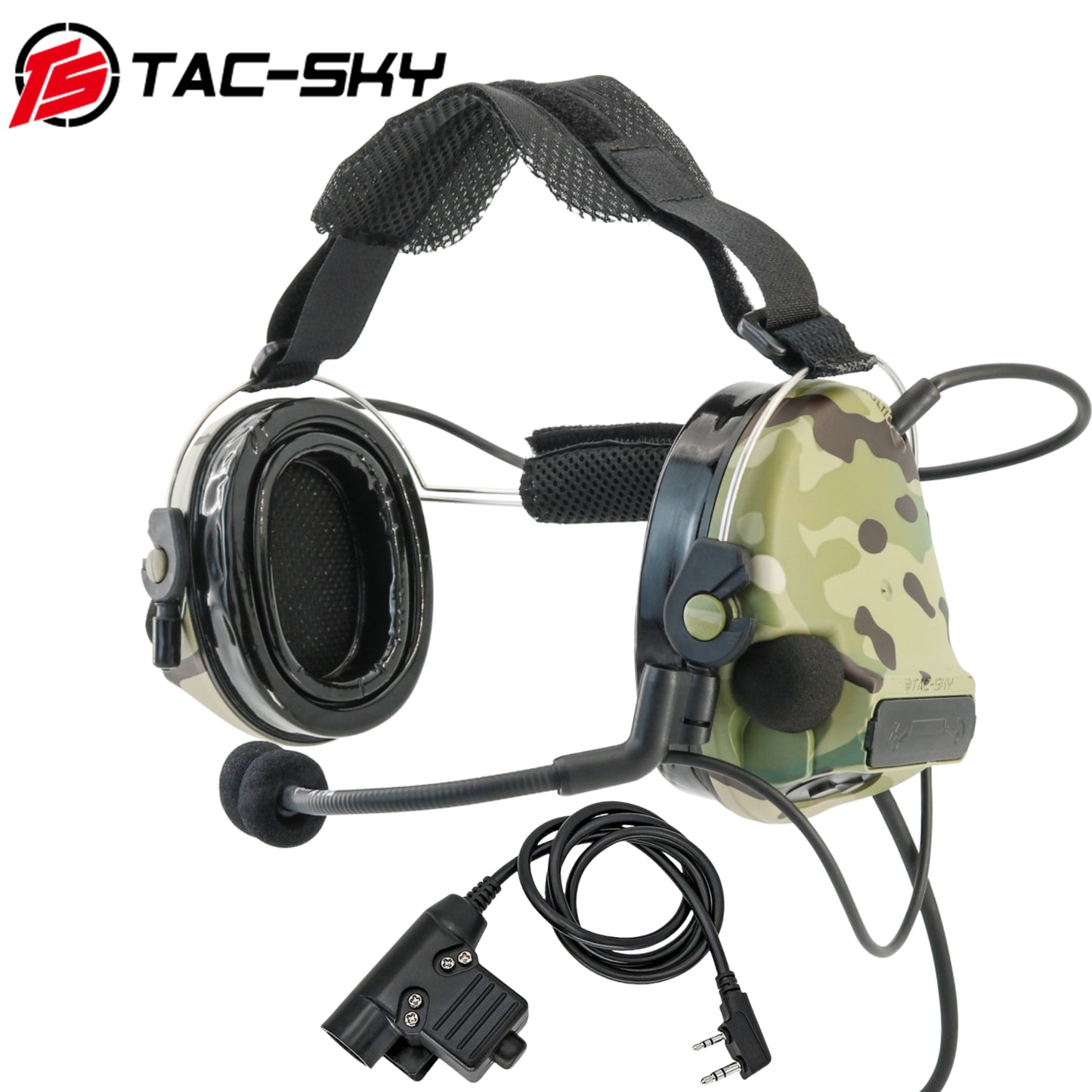 TS TAC-SKY Rear Headband Electronic Hearing Protection Silicone Earmuffs Tactical Headset C3 + U94 PTT