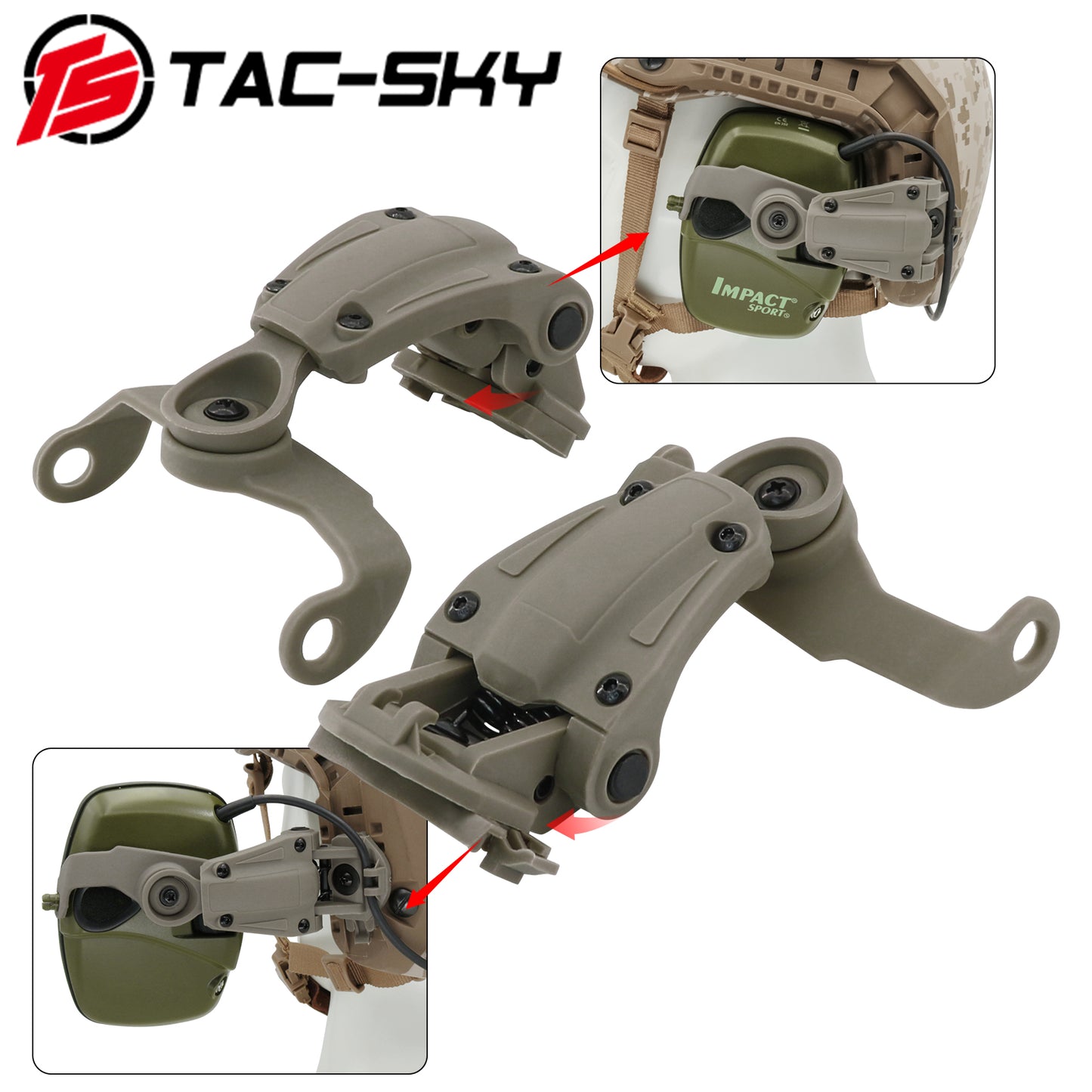 TS TAC-SKY ARC Rail Helmet Mounting Adapter Compatible with Howard Leight Tactical Headset