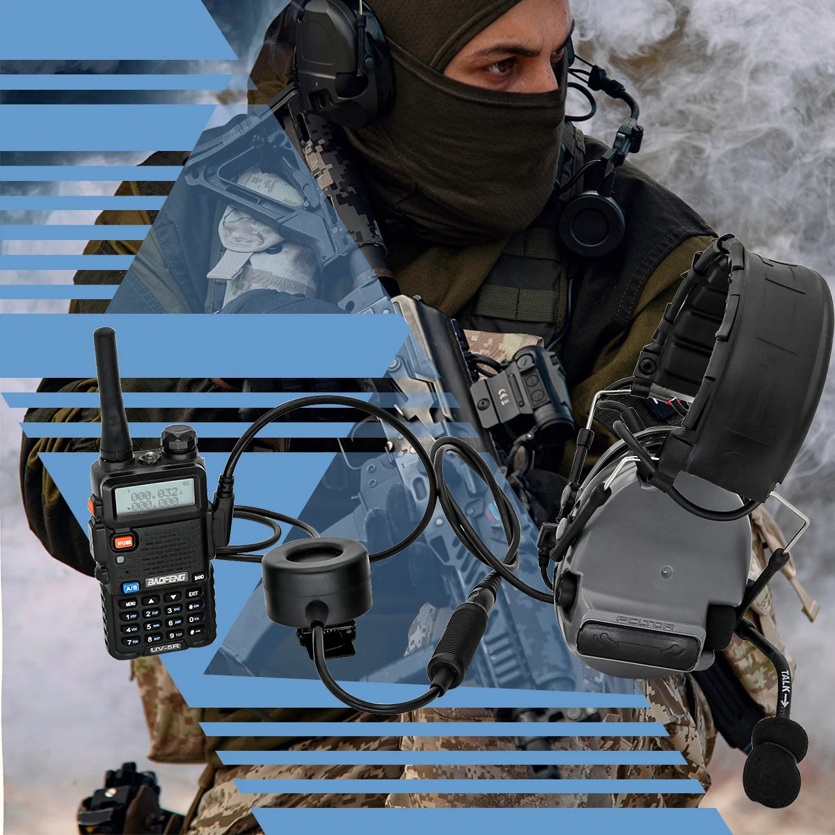 TAC-SKY Tactical PTT TCI PTT Headset Adapter is Suitable for Electronic Protective Earmuffs Hunting Shooting  Headset