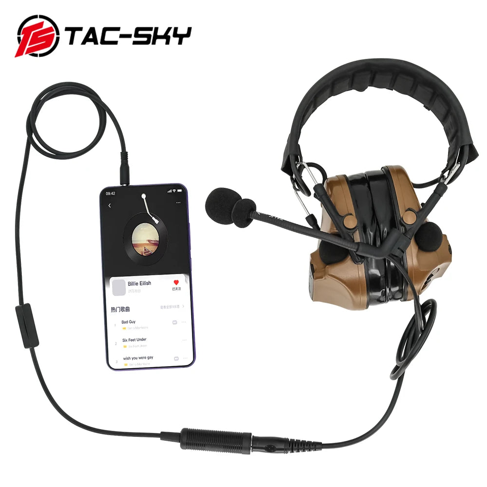 TAC-SKY Tactical Headset Mobile PTT Accessory: 3.5mm Mobile Jack (Suitable for MP3 music adapters for  Apple 15/16/17, Samsung, HTC, etc.)
