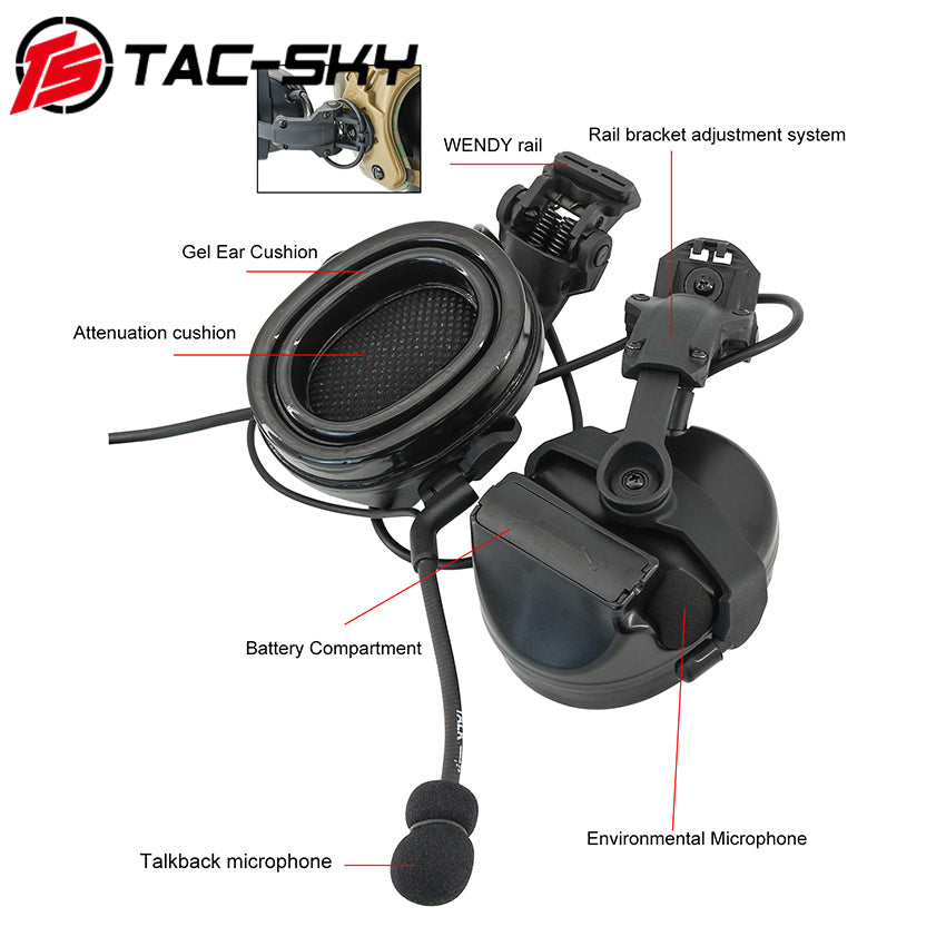 TS TAC-SKY 2.0 Mlok Rail Helmet Mounting C2 Tactical Headset Hearing Protection + U94 PTT