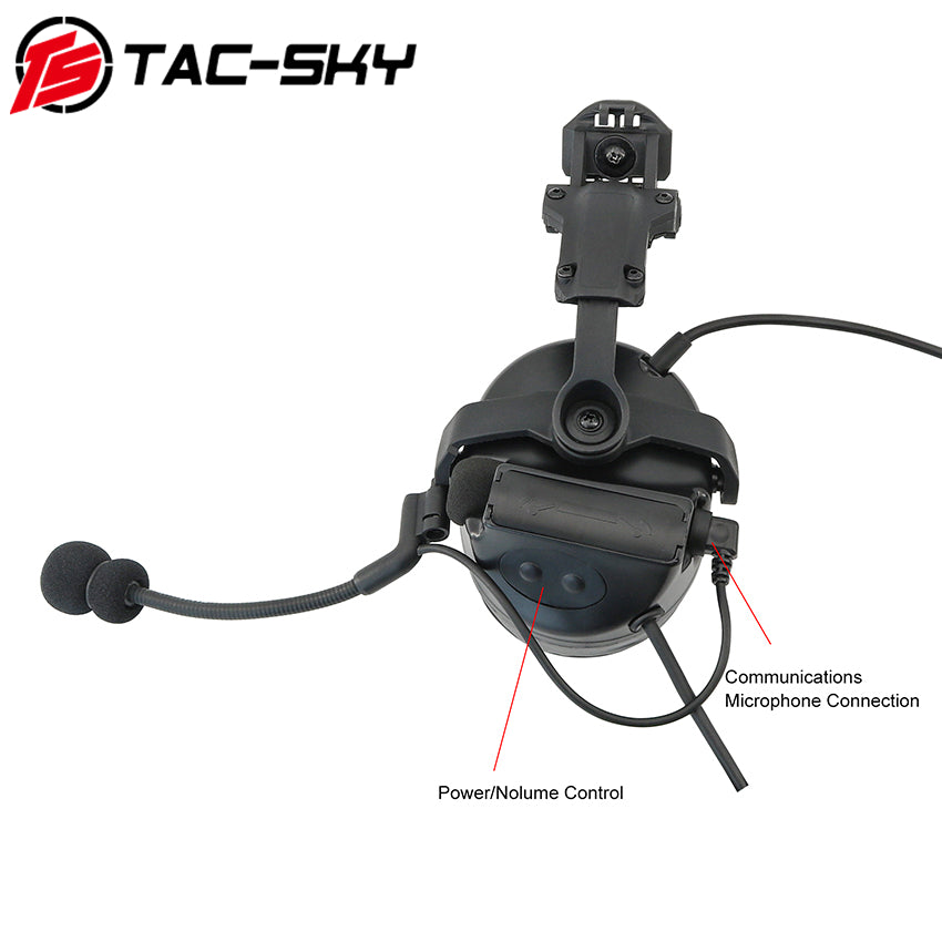 TS TAC-SKY 2.0 Mlok Rail Helmet Mounting C2 Tactical Headset Hearing Protection + U94 PTT