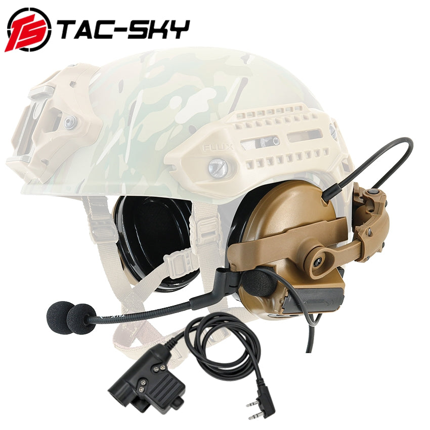 TS TAC-SKY 2.0 Mlok Rail Helmet Mounting C2 Tactical Headset Hearing Protection + U94 PTT