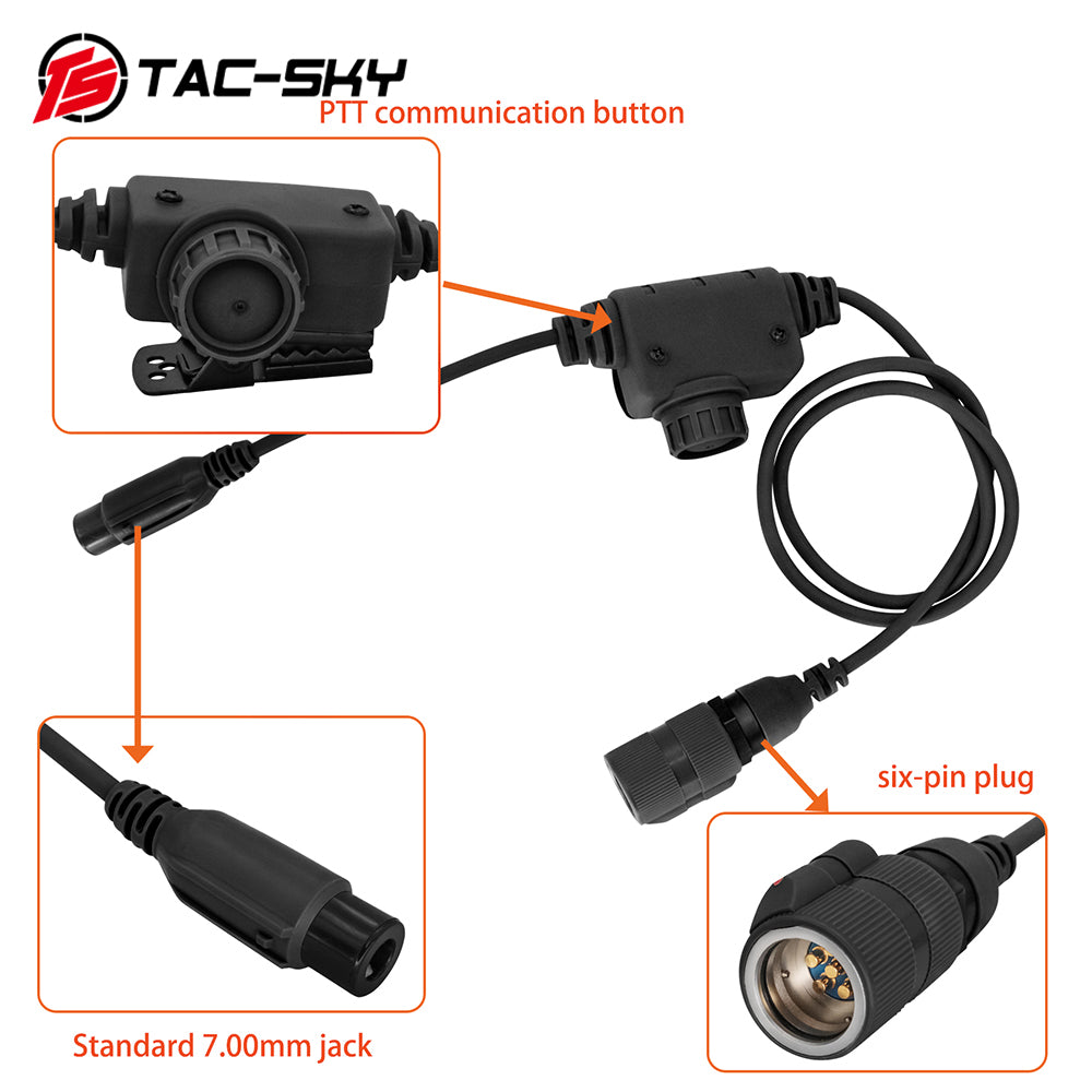 TS TAC-SKY 6 Pin Plug PTT Push to Talk Adapter for C2/C3 Tactical Airsoft Shooting Headset