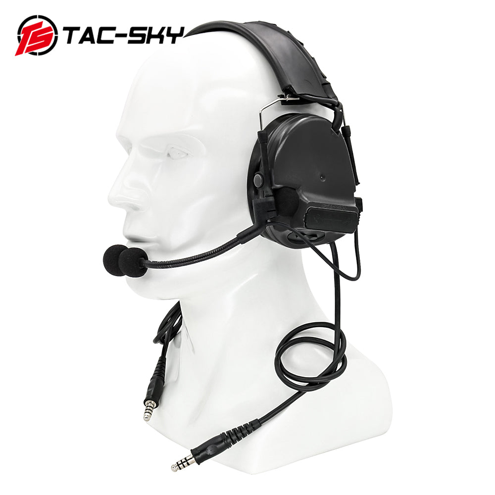 TS TAC-SKY Dual Communication Headband Hearing Protection Silicone Earmuffs Electronic Tactical Noise Canceling Headset TSC3  + PTT